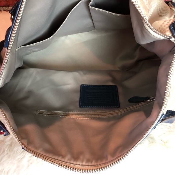 Coach Ashley Op Art Satchel F20027 in Khaki and Cobalt - Picture 9 of 15